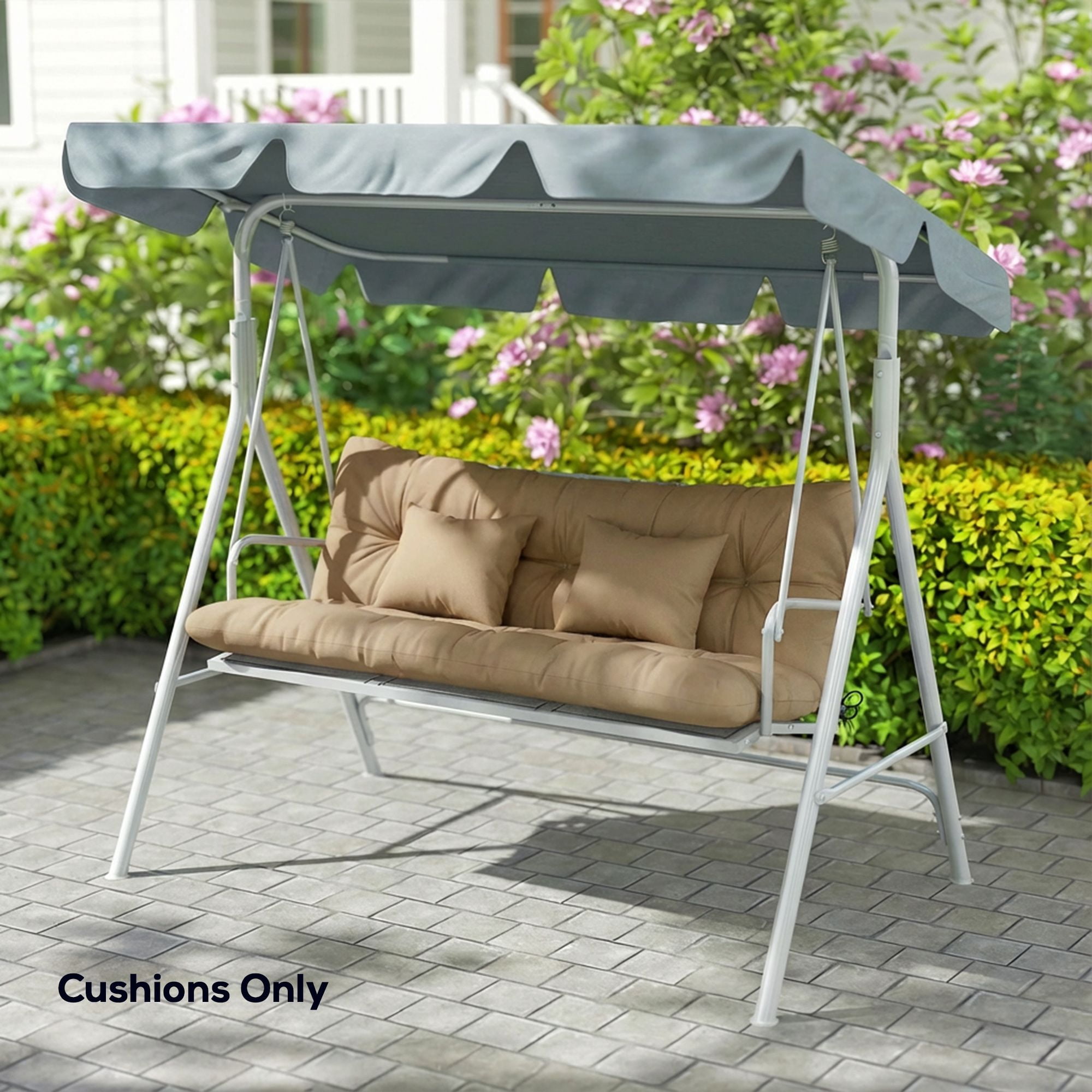 Alvantor Tufted Bench Cushions with Backrest & Throw Pillows, 59" Bench Chair Cushions for Outdoor Furniture, khaki