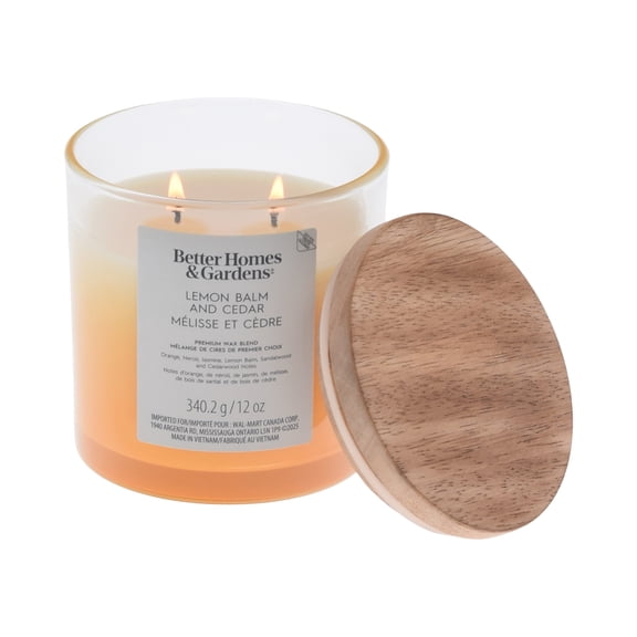 Bougie parfumée en pot ombré à 2 mèches à la cire de paraffine 12 oz Better Homes & Gardens, Mélisse et cèdre