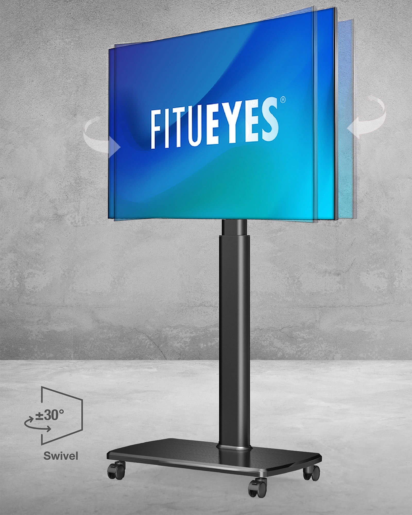 FITUEYES TV Stand with Wheels and Wooden Base for TVs up to 65", Black
