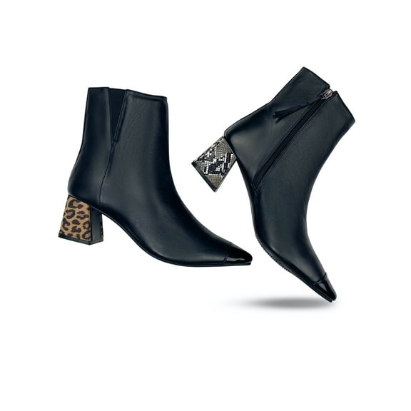Swap Heel Bootie- Like 3 Pairs of Boots in 1- Convertible Heel Covers- Black, Leopard and Black/White Python ONLY AVAILABLE at Walmart.com