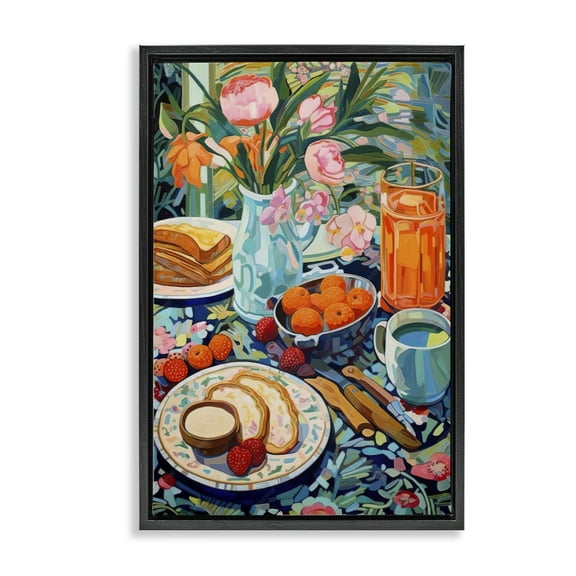 Stupell Industries Bright Breakfast Spread Food & Beverage Painting Black Floater Framed Canvas Art Print Wall Art, 17 x 25