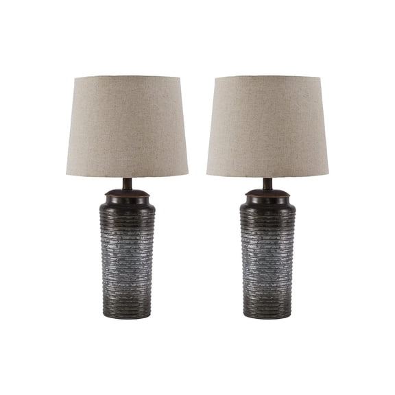 Bowery Hill Contemporary Metal Table Lamp in Gray (Set of 2)