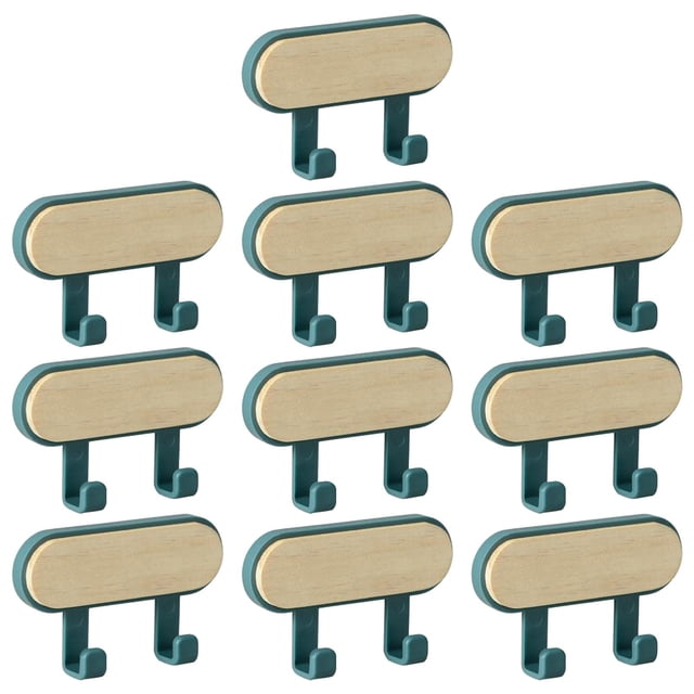 Perchero de pared de 10 piezas, perchero creativo de madera para sombreros, llaves multifuncionales 2 Ganchos Azul