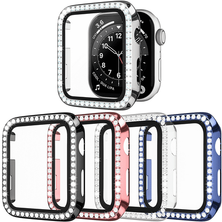 ePacks 5-Pack Compatible with Apple Watch Series 3 2 1 38mm Hard PC Case with Built-in Tempered Glass Screen Protector Scratch-Resistant, Anti-Shatter, Ultra-Thin, Bling Crystals, Precise Cutting