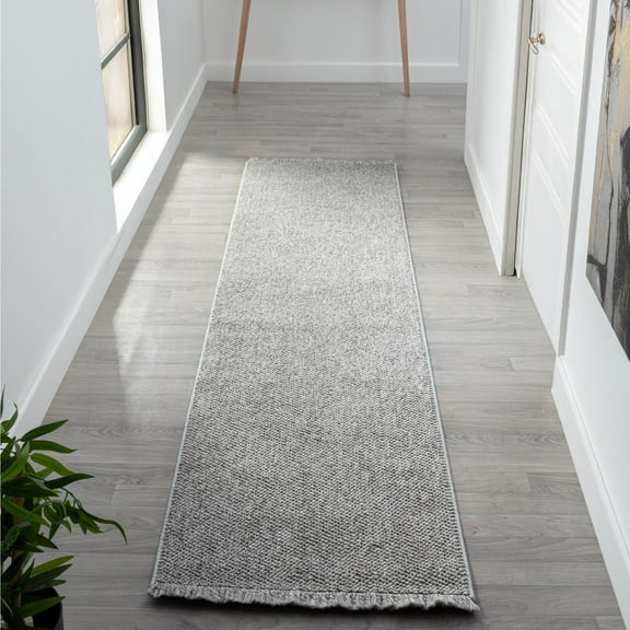 Luxe Weavers Machine Woven Gray 2x8 Area Rug Fringed, Textured Carpet