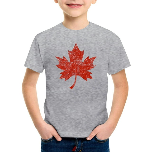 PMVFHDE Hauts pour Garçons pour Usage Quotidien Décontracté pour l'École et les Activités Extérieures, T-Shirt à Manches Courtes Col Rond Imprimé Feuille d'Érable pour la Fête du Canada