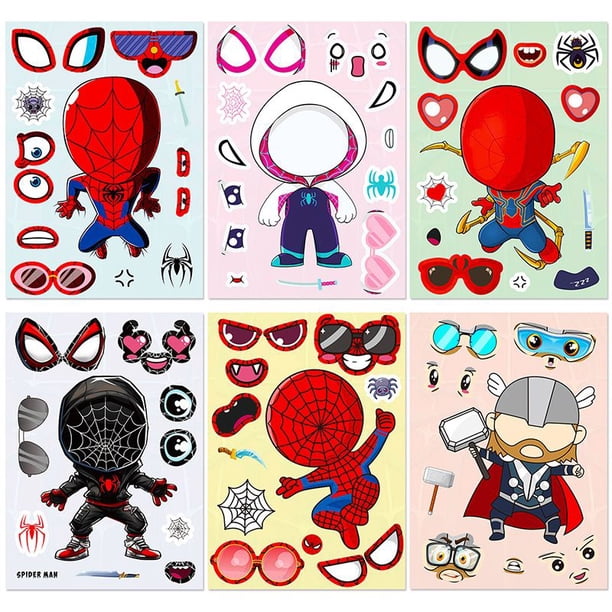 Pegatinas de rompecabezas de dibujos animados de Marvel Spider-Man, Gwen, Thor, personalizadas, kawaii, divertidas, grafitis, pegatinas decorativas para cuentas, juguetes para niños
