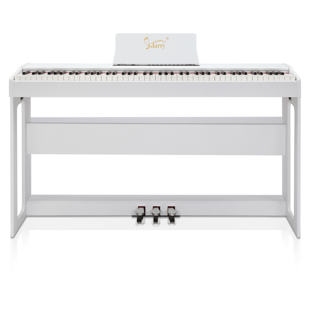 Tcbosik 88 Key Full-Weighted Keyboard with Furniture Stand and Headphone, Portable Piano with Power Adapter and Triple Pedals, White