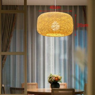 Miumaeov Retro Rattan Chandelier Hand-Woven Wicker Shade Hanging Ceiling Lamp 110V for Dinging Room Farmhouse Living Room 15.7" Rattan Lampshade   Iron Base