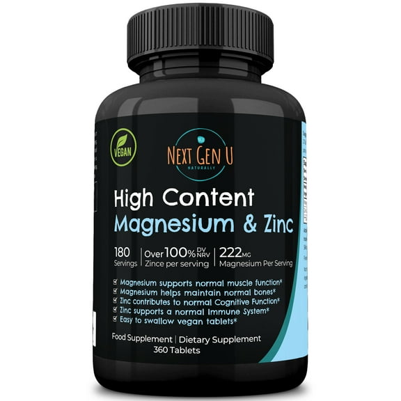 Magnesium & Zinc Dietary Supplement 360 Tablets Better Absorption Formulation by NextGenU
