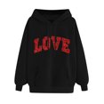 thumbnail image 4 of Pimelu Valentines Sweater Women Valentines Day Hoodies for Women Fashion Love Letter Print Drawstring Hooded Sweatshirt Long Sleeve Oversized Pocket Pullover Hoodies Tops, 4 of 6