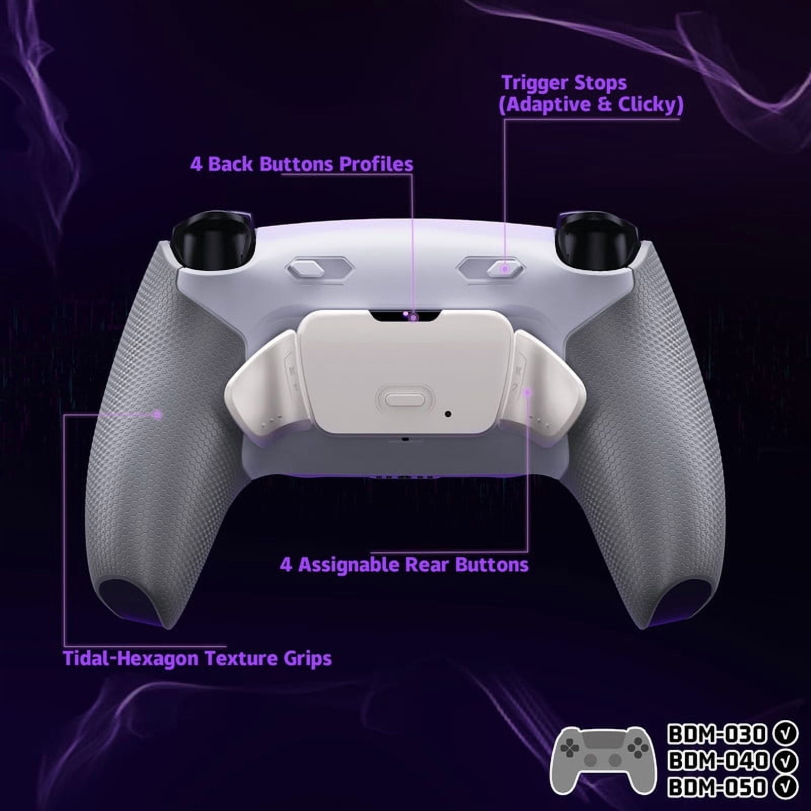 eXtremeRate RISE Plus MAX RMB Back Paddles Kit with Clicky Trigger Stops & Rubberized Grip for PS5 Controller BDM-030 040 050, Remappable Real Metal Back Buttons Kit for PS5 Controller – White Gray