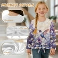 thumbnail image 6 of Xixirimido Hummingbird Daisy Purple Lavender Printed Girls Long Sleeve Shirt Kids Crewneck T-Shirts Trendy 3D Graphic Tie-hem Cute Tees for Fall Winter, Size 9-10, 6 of 7