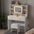thumbnail image 3 of WALYWIK Vanity Desk with Sliding Mirror, Makeup Desk and Stool with Lights in 3 Colors, Girls Vanity Table with Charging Station, 2 Drawers & Storage Shelves for Bedroom,White, 3 of 6
