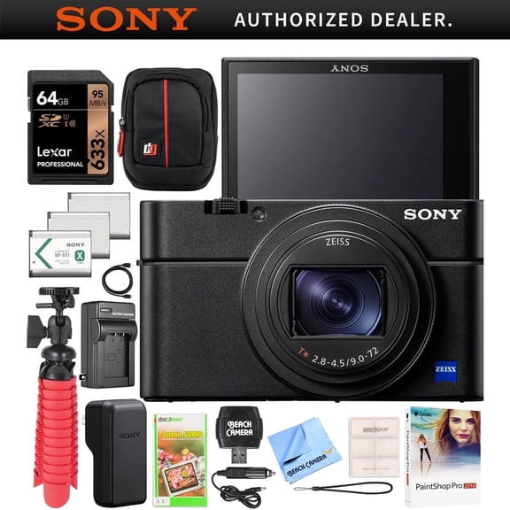 Sony DSC-RX100M7 Cyber-Shot RX100 VII RX100M7 Premium Compact Camera Bundle with Triple 3X Battery Pack, 64GB Memory Card, Deco Gear Travel Case Accessory Kit (13 Items)