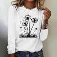 thumbnail image 2 of hxobax Cute Tee Women Fall Tops Dandelion Floral Basic Tshirts Crewneck Long Sleeve Shirts Tunic Top, 2 of 5