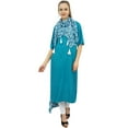 thumbnail image 5 of Bimba Women's Rayon Aqua Kurti Asymmetrical Hem Designer Kurta With Scarf - 10, 5 of 9