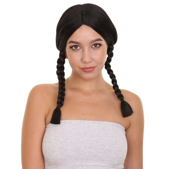 HPO | Adult Women's TV/Movie Black Pigtail Wig | Breathable Capless Cap