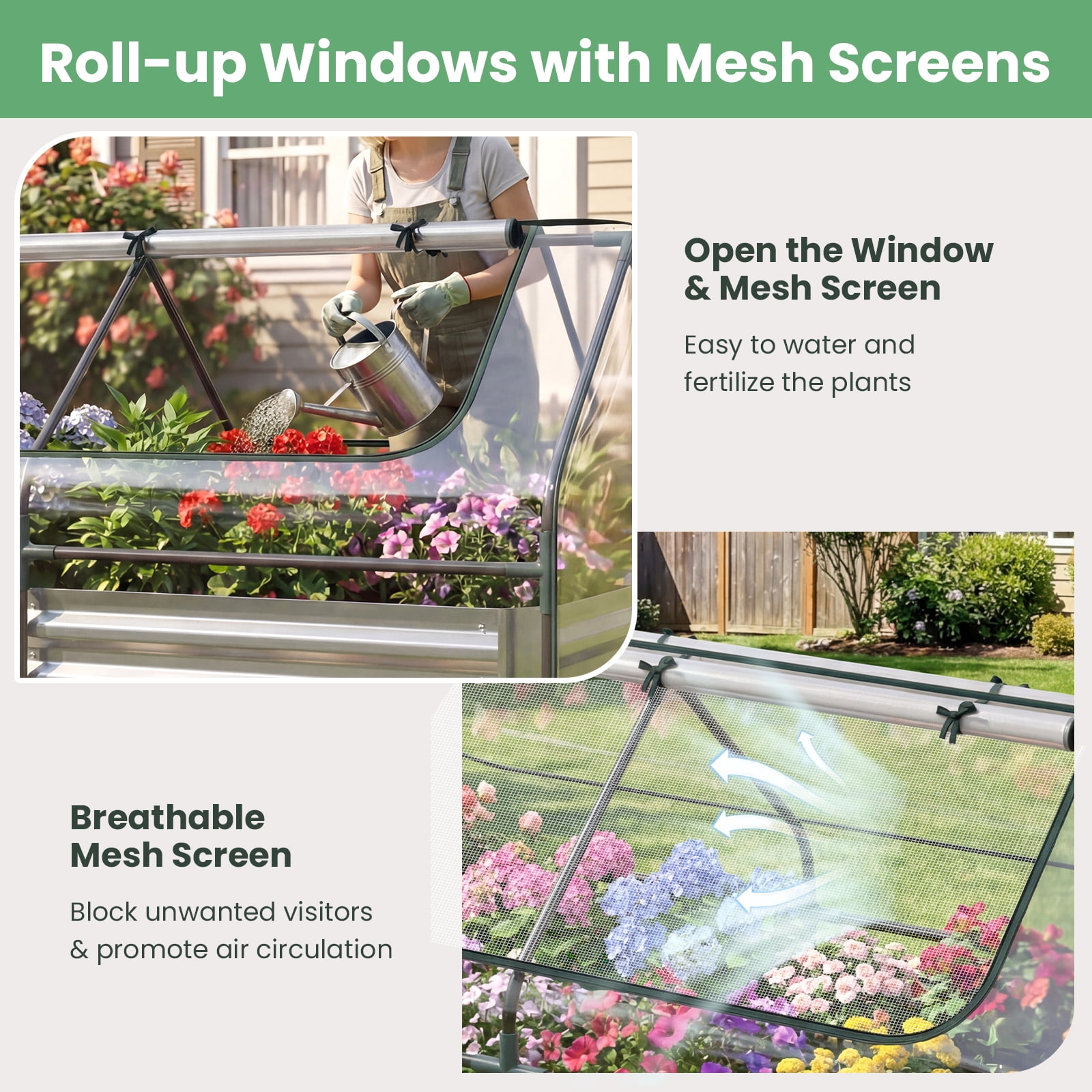 Gymax Galvanized Steel Raised Garden Bed Metal Planter Box Kit w/ Mini Greenhouse Cover