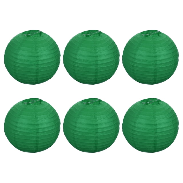 Unique Bargains 12 Inch Paper Lanterns, 6 Pack Round Folding Hanging Lamp Shade for Wedding Home Party Festival Celebration, Dark Green