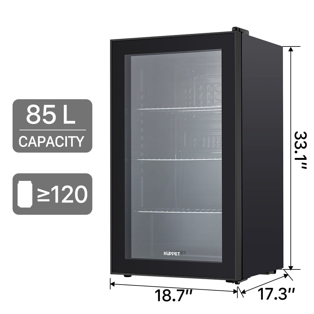 KUPPET 120 Can Beverage Cooler and Refrigerator Small Mini Fridge for Home Office or Bar with Glass Door Perfect for Soda Beer or Wine