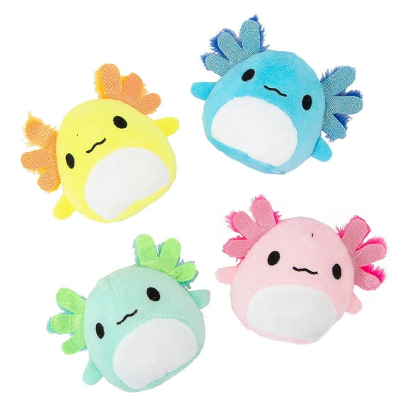 Fun Express 3 1/4" Small Round Multicolored Stuffed Axolotl Toys - 12 Pieces