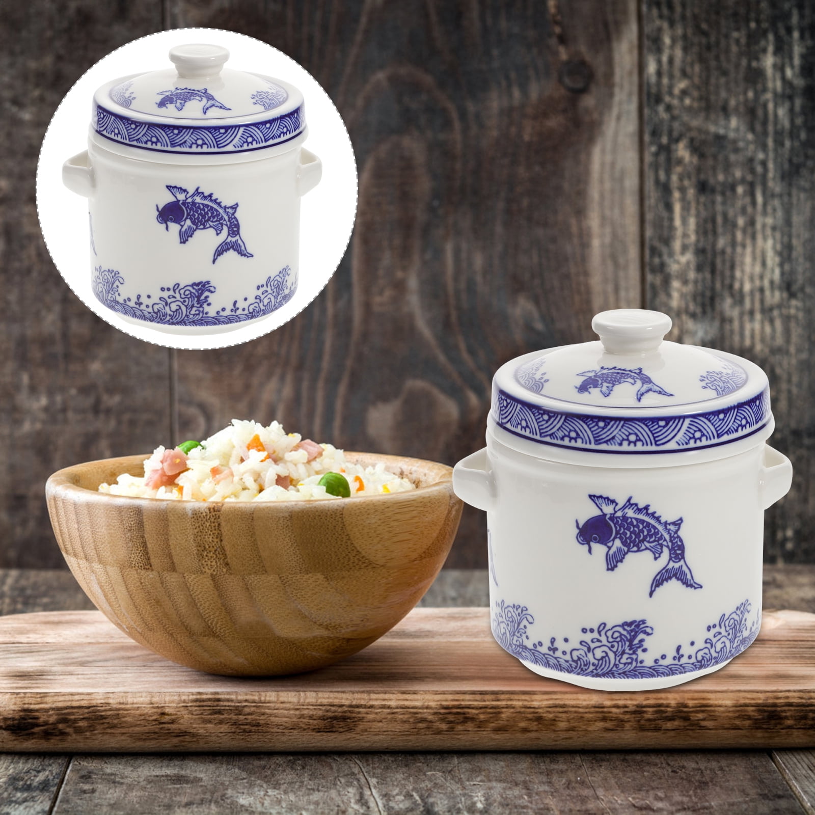 70 Ceramic Soup Bowl with Double Lid Steam Stewed Pot