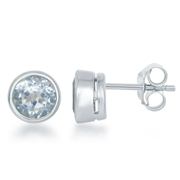 Sterling Silver December Birthstone Blue Topaz Bezel-set 6mm Stud Earrings