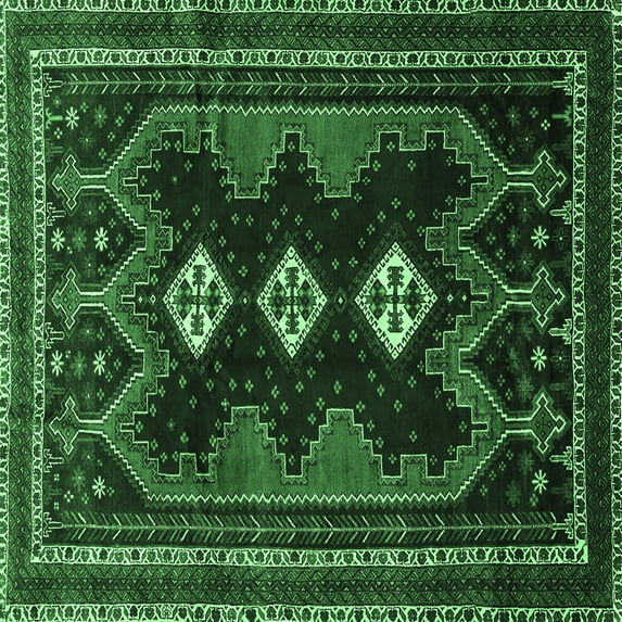 Ahgly Company Indoor Square Persian Emerald Green Traditional Area Rugs, 3' Square