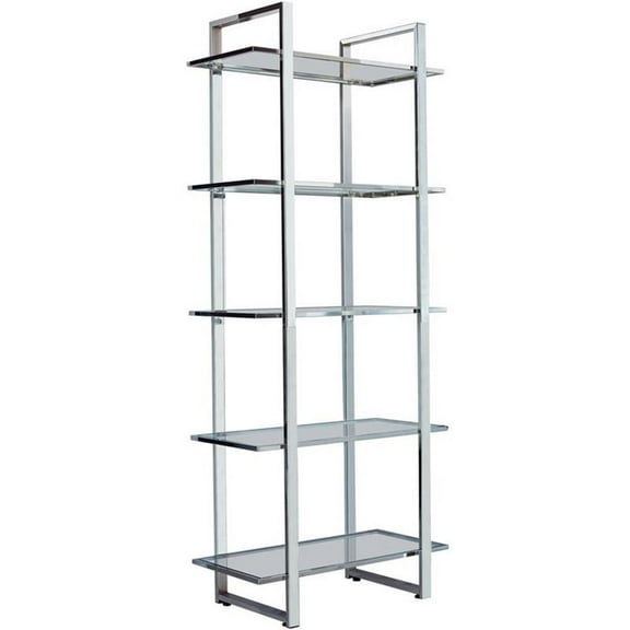 Bowery Hill 5 Tier Glass Shelf Bookcase in Chrome