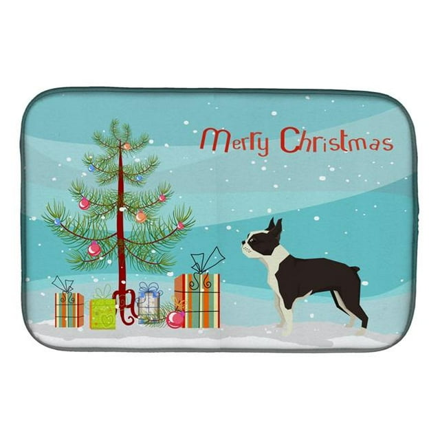 Carolines Treasures CK3525DDM Boston Terrier Christmas Tree Dish Drying Mat
