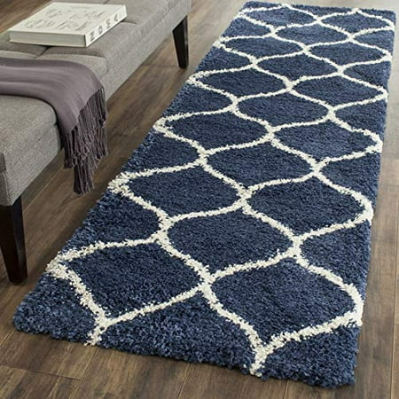 SAFAVIEH Hudson Shag Collection SGH280C Moroccan Ogee Trellis Non-Shedding Living Room Bedroom Dining Room Entryway Plush 2-inch Thick Runner  2 3  x 18    Navy / Ivory SAFAVIEH Hudson Shag Collection SGH280C Moroccan Ogee Trellis Non-Shedding Living Room Bedroom Dining Room Entryway Plush 2-inch Thick Runner  2 3  x 18    Navy / Ivory