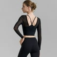 thumbnail image 3 of SWSMCLT Women's Long Sleeve Top Mesh Yoga Shirt Soft Fashion Cut Out Fitted Pull On Cami Crop Yoga Sheer Backless Black Small, 3 of 4