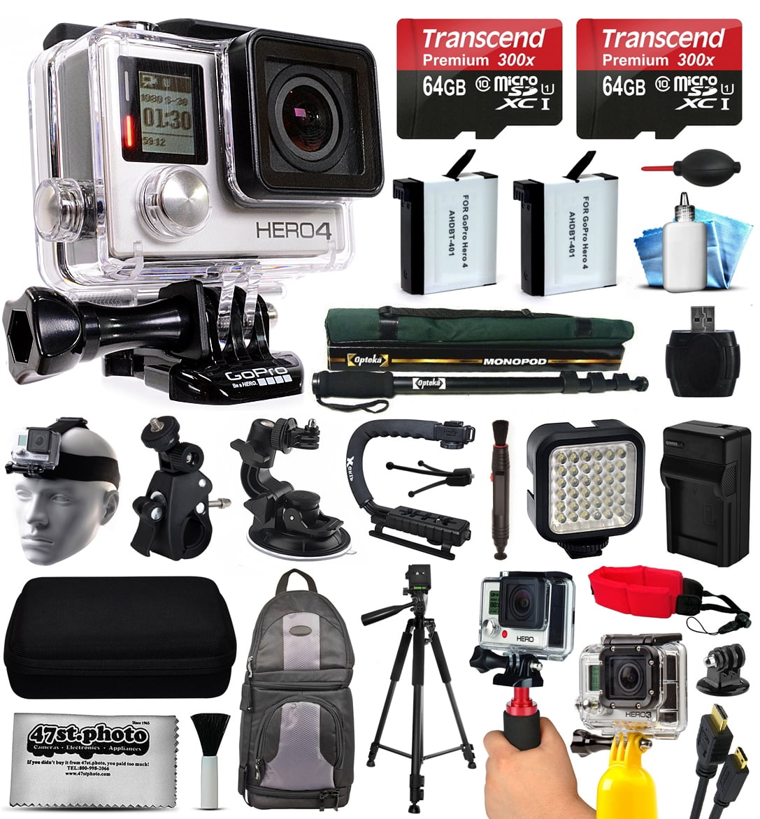 Buy GoPro HERO4 Silver Edition 4K Action Camera with 2x Micro SD Cards, 2x Batteries, Charger, Card Reader, Backpack, Helmet... by GoPro
