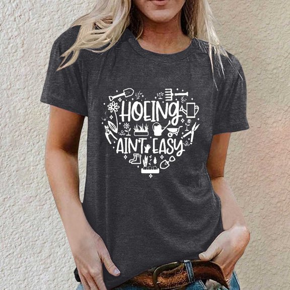 Graphic Tees for Women Casual Women's T Shirts Short Sleeve Crew Neck Graphic Print Everyday Comfort And Style For Daily Wear Gray M