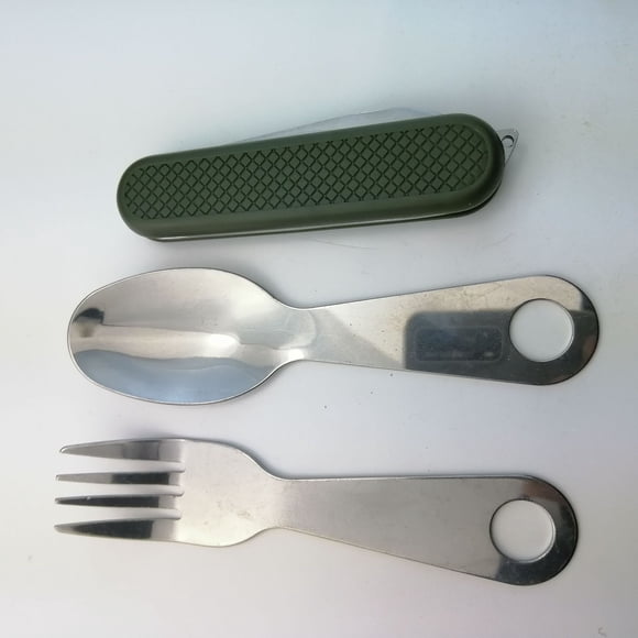 WORGEOUS Juego de cuchara, tenedor y cuchillo de camping de acero inoxidable, plegable, reutilizable, para viajes, senderismo, picnic, etc.