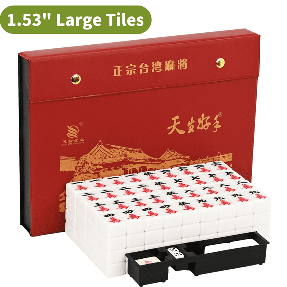Ymokee Chinese Mahjong Game Set, Playing Mahjong Classic Strategy Game for Families, 144 2 Spares White Color Tiles