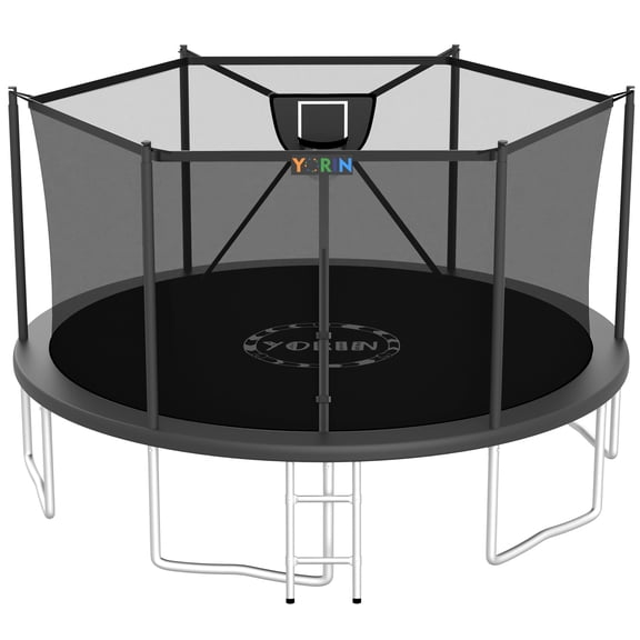 YORIN Trampolines Outdoor, 1500LBS 16FT Trampoline for Kids and Adults, Backyard Heavy Duty Trampoline with Enclosure Net, Basketball Hoop, Ladder, Birthday Gift