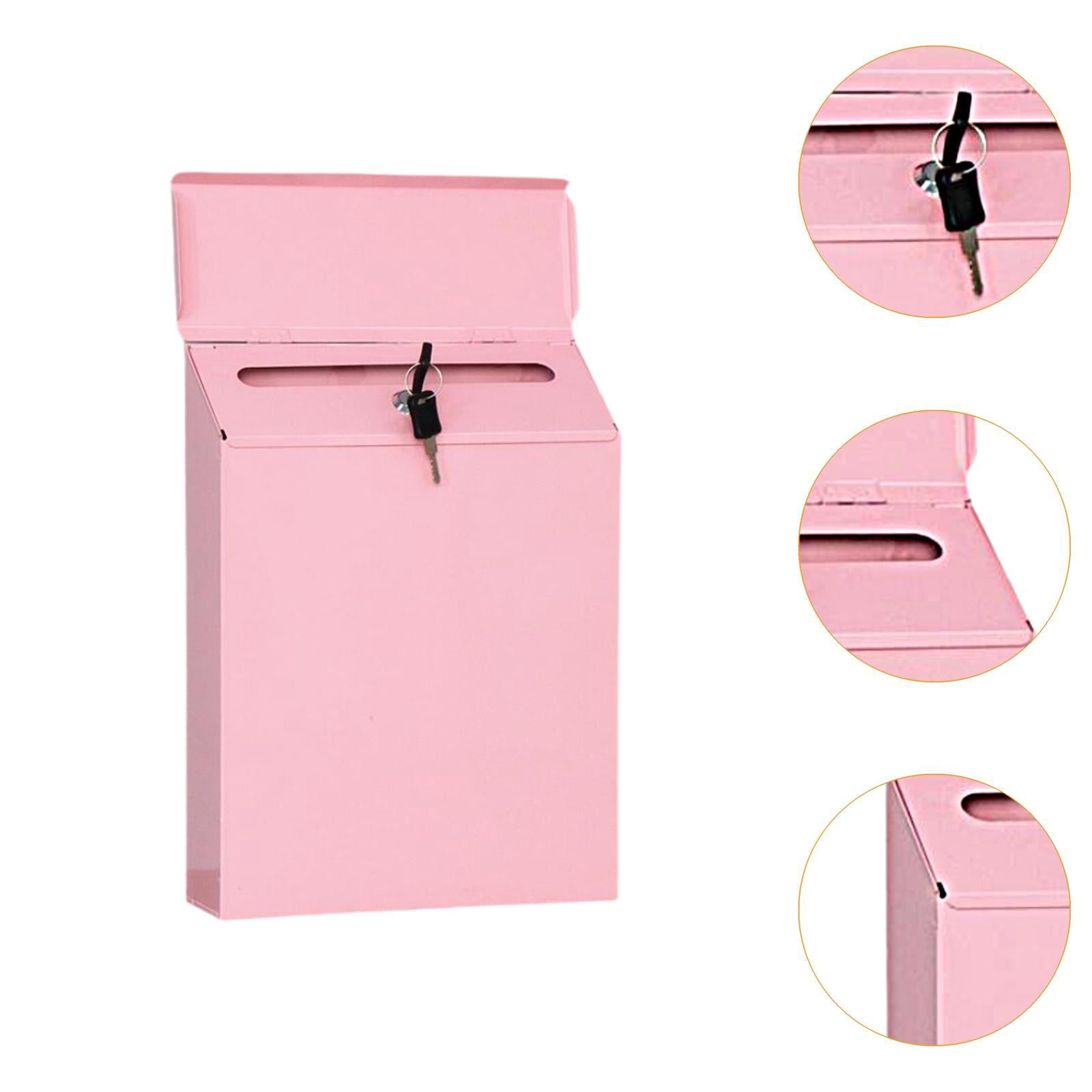kowaku Wall Mounted Mailbox Drop Box Pink Decorative Simple Metal Postbox Newspaper Holder Box for Front Door Office