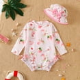 thumbnail image 2 of BOBOGOJP Baby Girl Swimsuit Long Sleeve One-Piece Swimwear with Hat Rash Guard Ruffle Floral Zipper Beach Bathing Suit Light Pink for Size 2-3 Years, 2 of 7