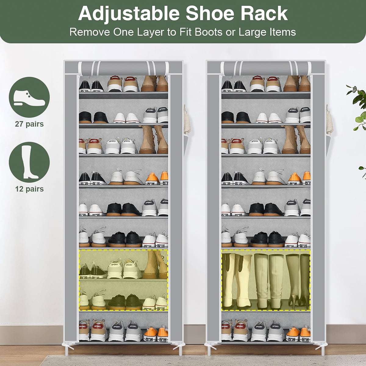 SONGMICS Shoe Rack, 9 Tier Shoe Organizer with Nonwoven Fabric Cover, Shoe  Storage Shelf for 40-50 Pairs of Shoes, Entryway, Suitable for Sneakers,  High Heels, …
