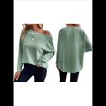 thumbnail image 2 of Camiseta de Punto de Otoño con Cuello Redondo y Hombros Descubiertos para Mujer, Larga Verde XXL, 2 of 7