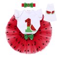 thumbnail image 3 of IBTOM CASTLE Baby Girls Watermelon 1st/2nd Birthday Outfit Princess Ruffle Romper Tutu Skirt Leggings Headband 4pcs Clothes Set 12 Months Red-Number 1, 3 of 8