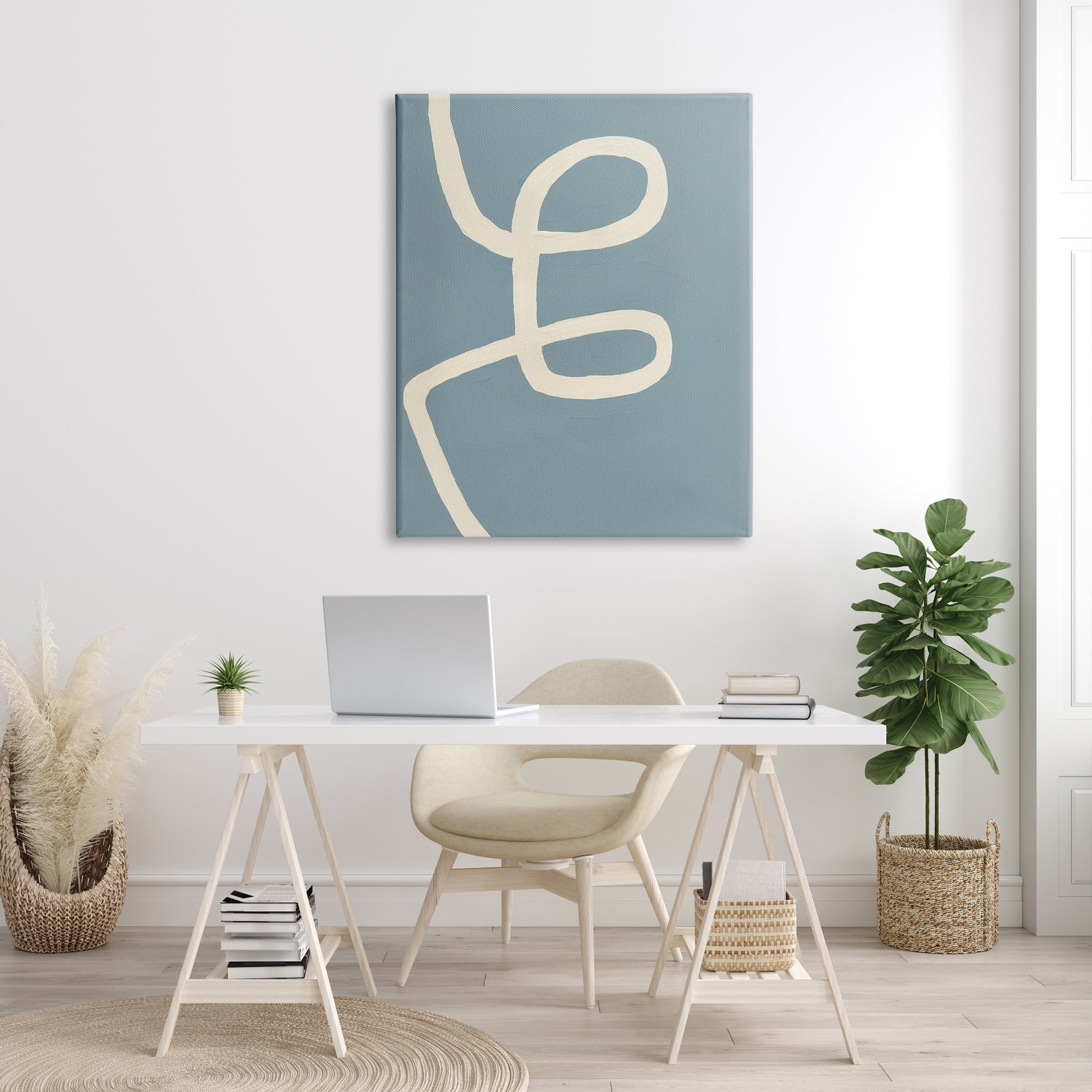 Stupell Industries Abstract Curved Line Off-White over Blue, 36 x 48, Designed by Bronwyn Baker