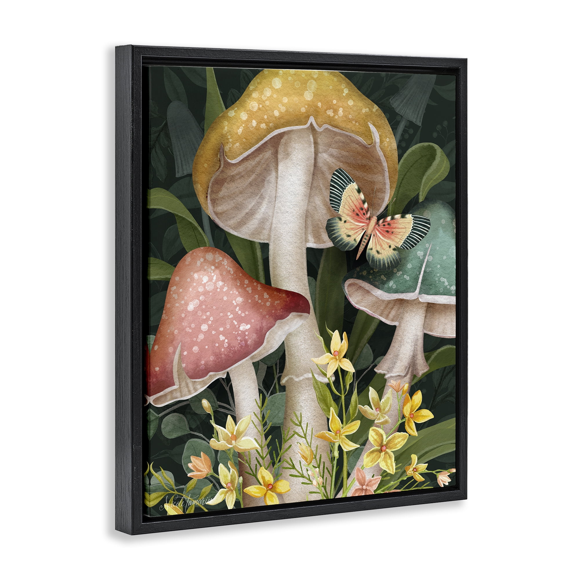 Stupell Industries Midnight Garden Mushrooms Black Framed Floater Canvas Wall Art, design by Nicole Tamarin