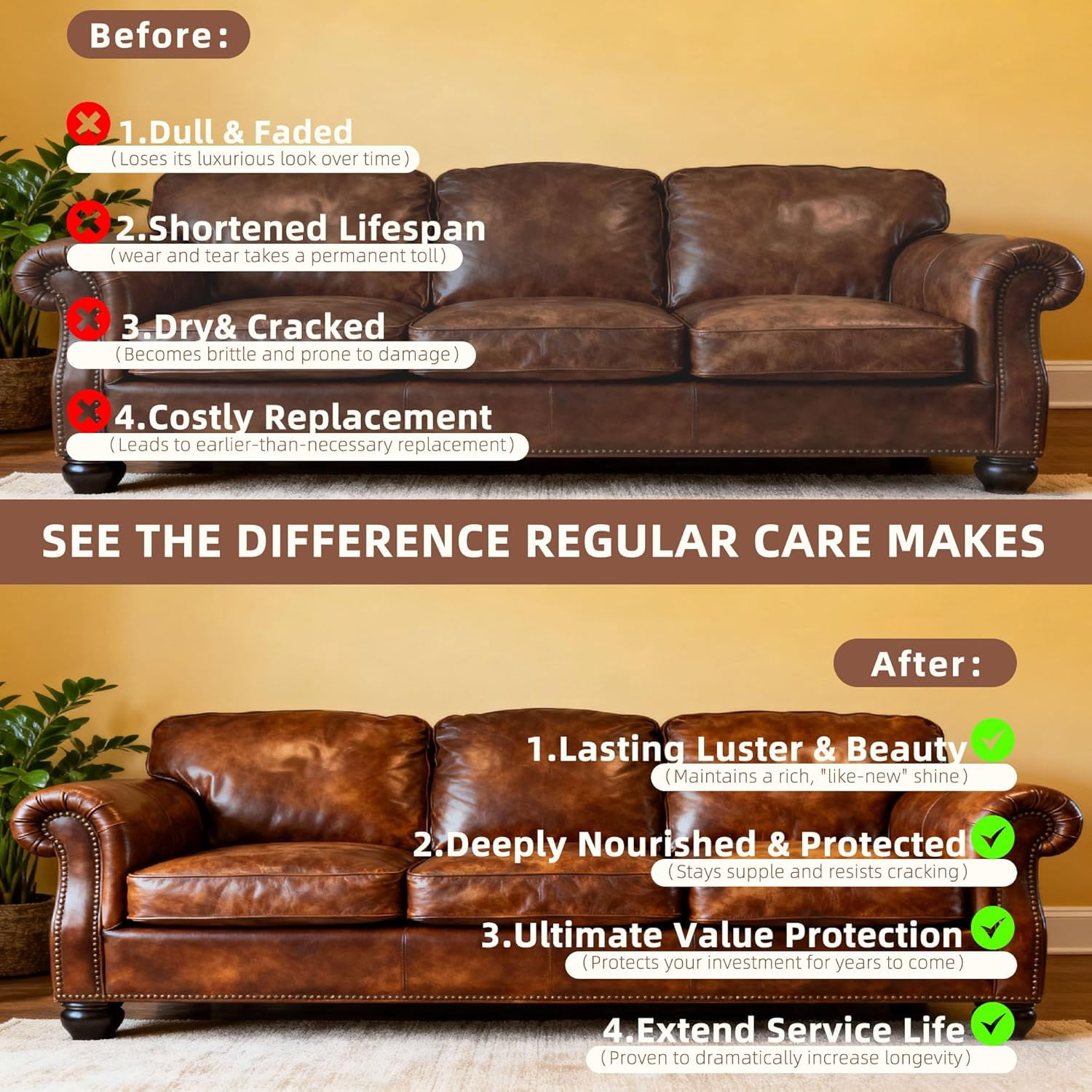 Furniture Salve 2PCS, Polisher and Conditioner for Leather Couch, Leather and Wood Furniture Salve with Brush and Polishing Cloth for Home, Sofa, Boots, Bags