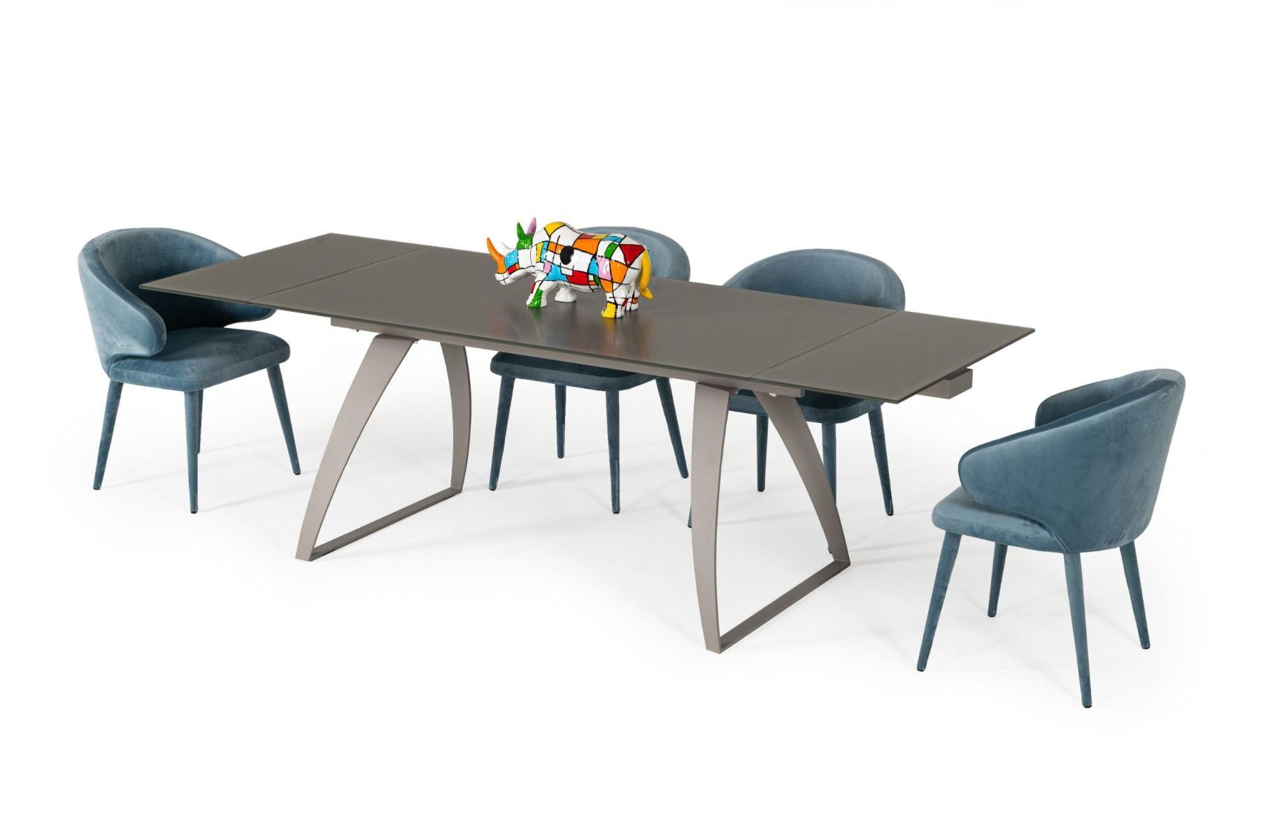 Extendable Gray Glass Top Contemporary Dining Table
