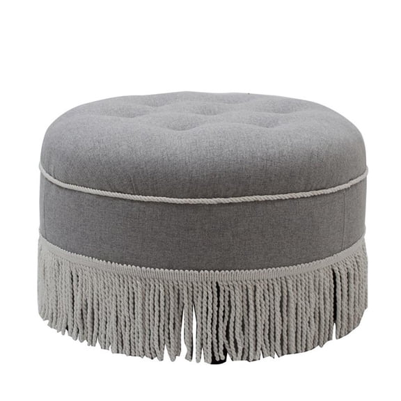 Pemberly Row Contemporary Tufted Decorative Round Ottoman in Light Grey