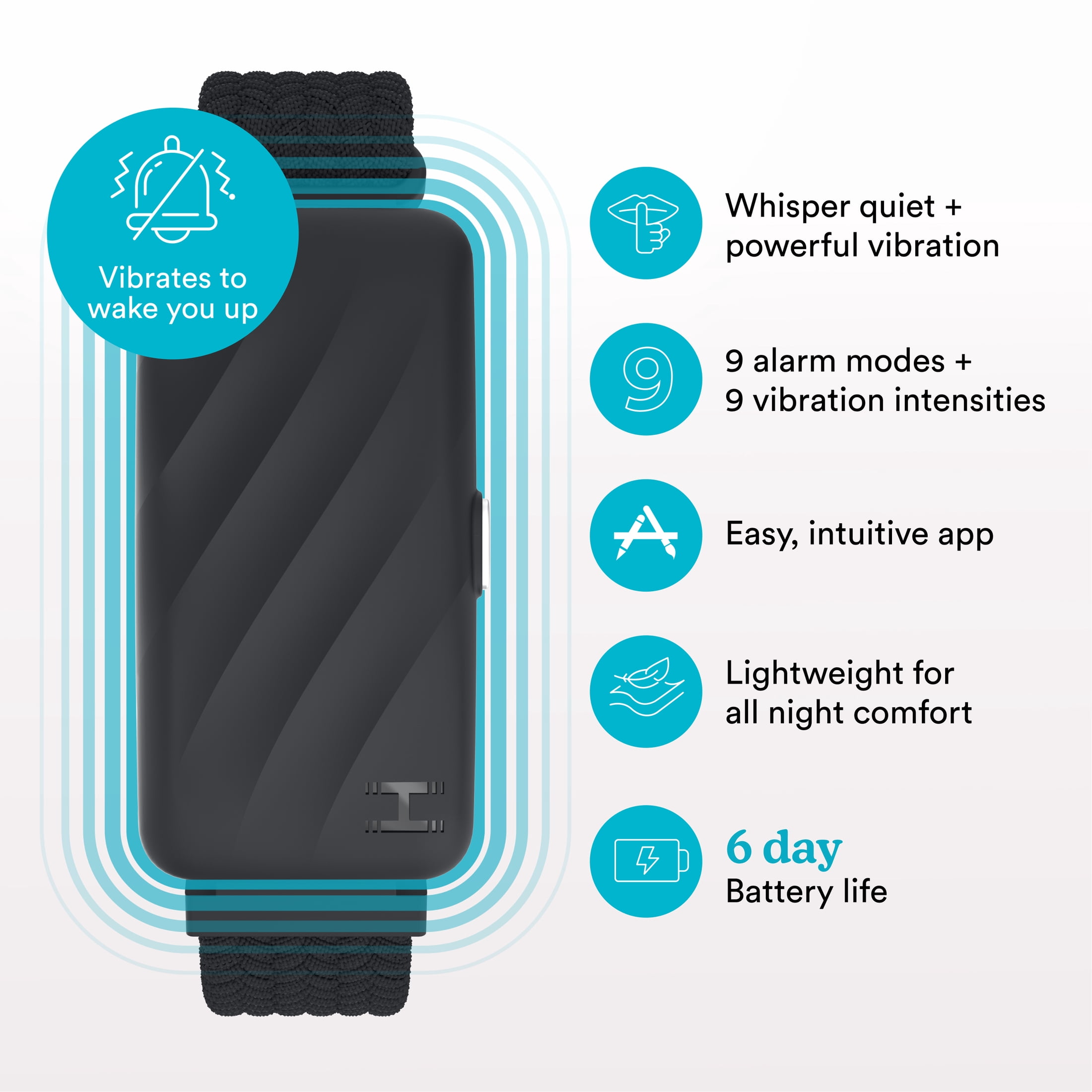 Homedics WakeBand Wearable Silent Alarm, Black