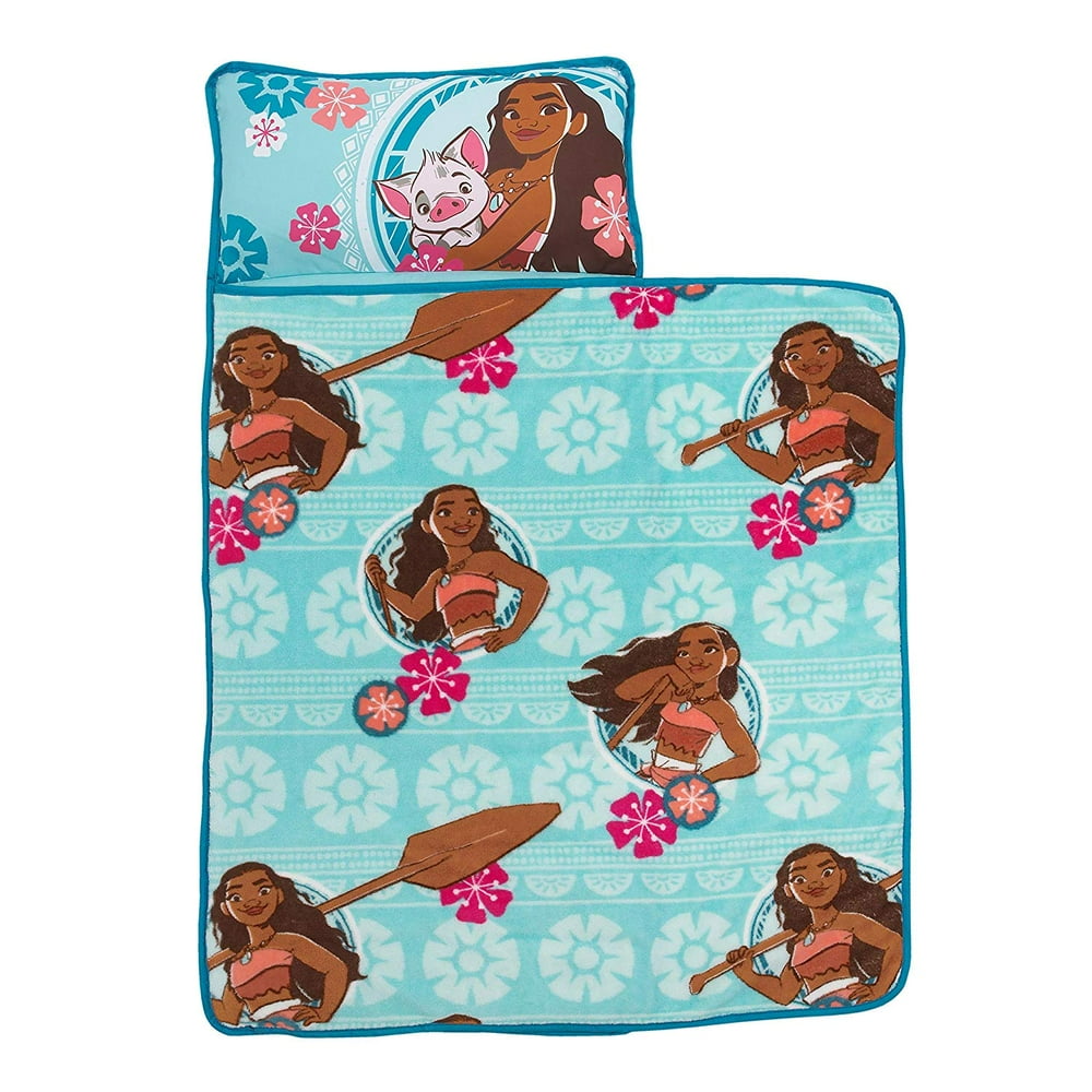 Disney Moana Toddler Nap Mat with Attached Pillow and Blanket, Aqua